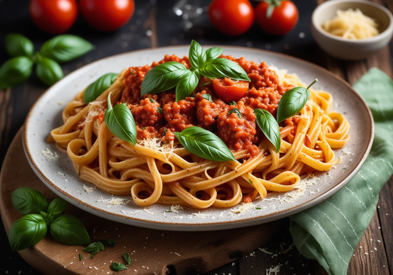 Pasta with Tomato Sauce, Parmesan and Basil