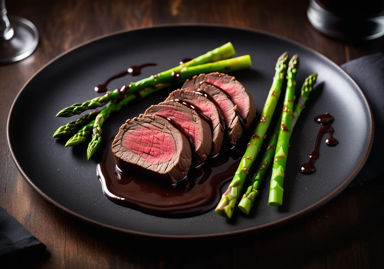 Beef Fillet with Chocolate Sauce and Asparagus