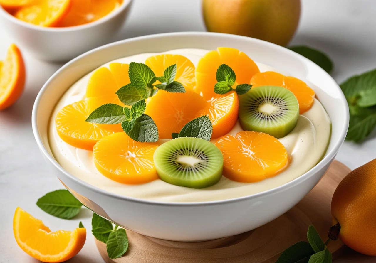 Dessert with Sour Cream and Fruits