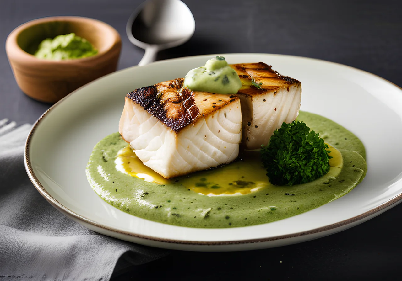 Cod with Broccoli and Pea Puree