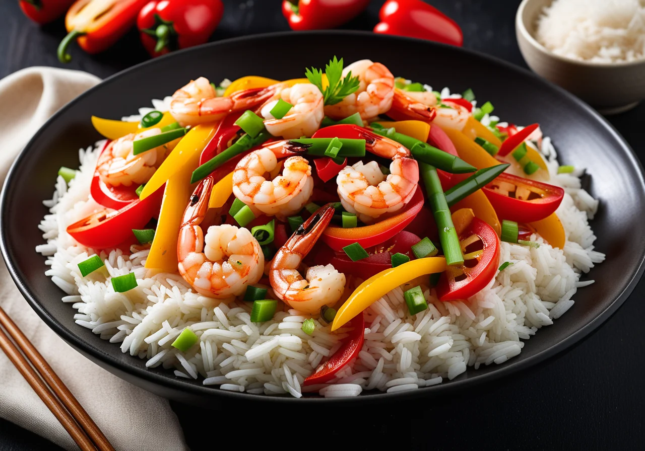 Vegetable Shrimp Stir‑Fry with Rice