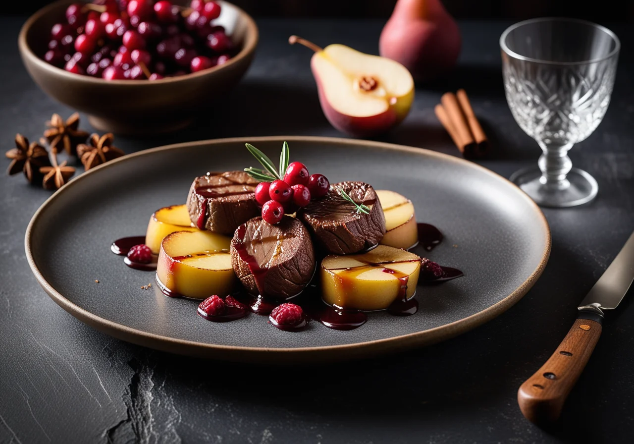 Marinated Reindeer Tenderloins with Pears