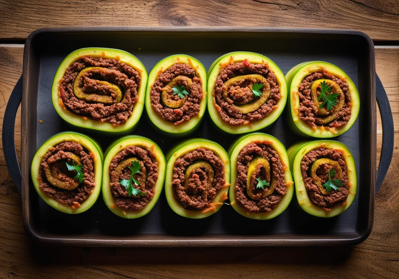 Zucchini Rolls Stuffed with Ground Meat