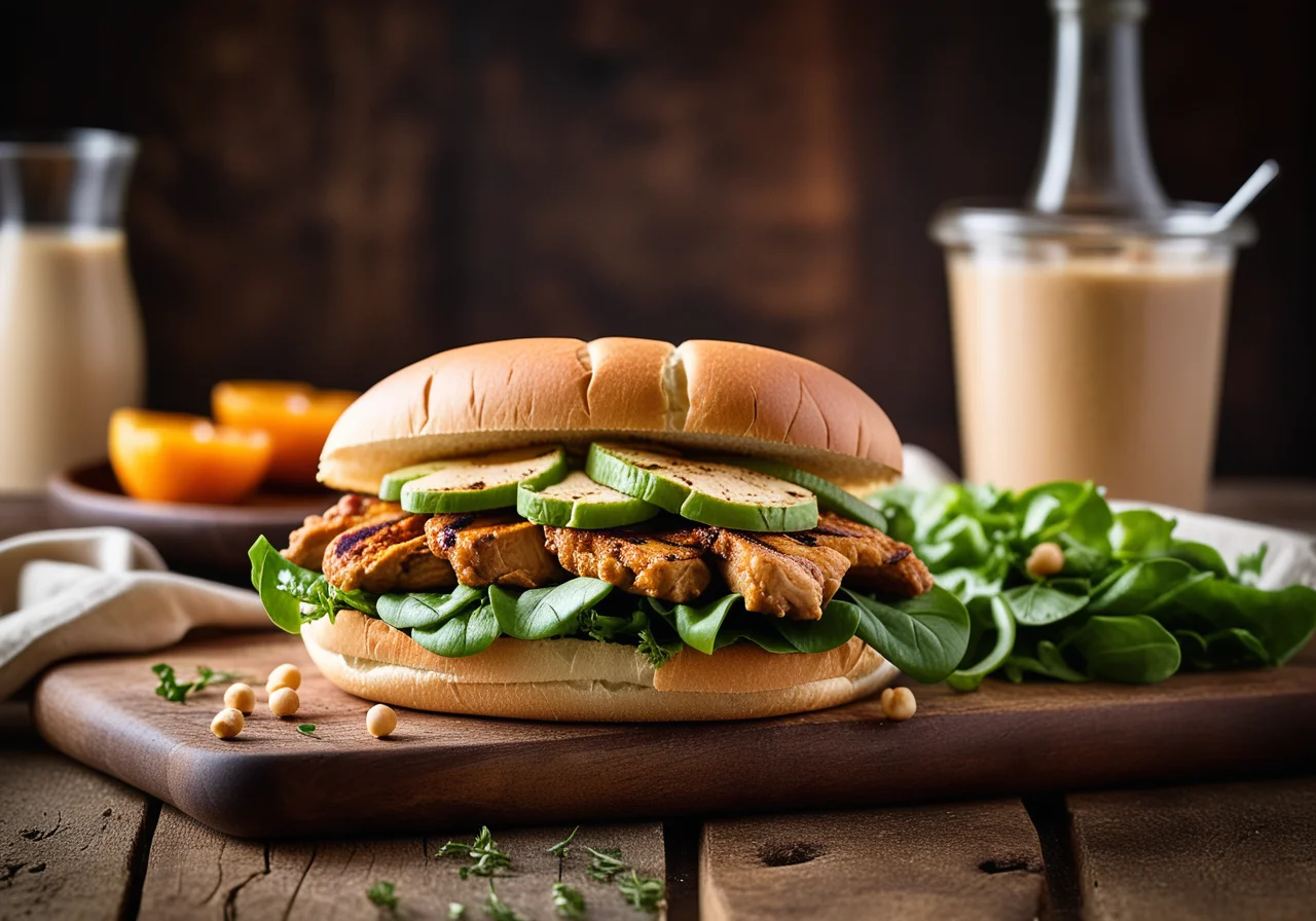 Chicken Sandwich with Quince, Chickpea Cream and Lamb's Lettuce