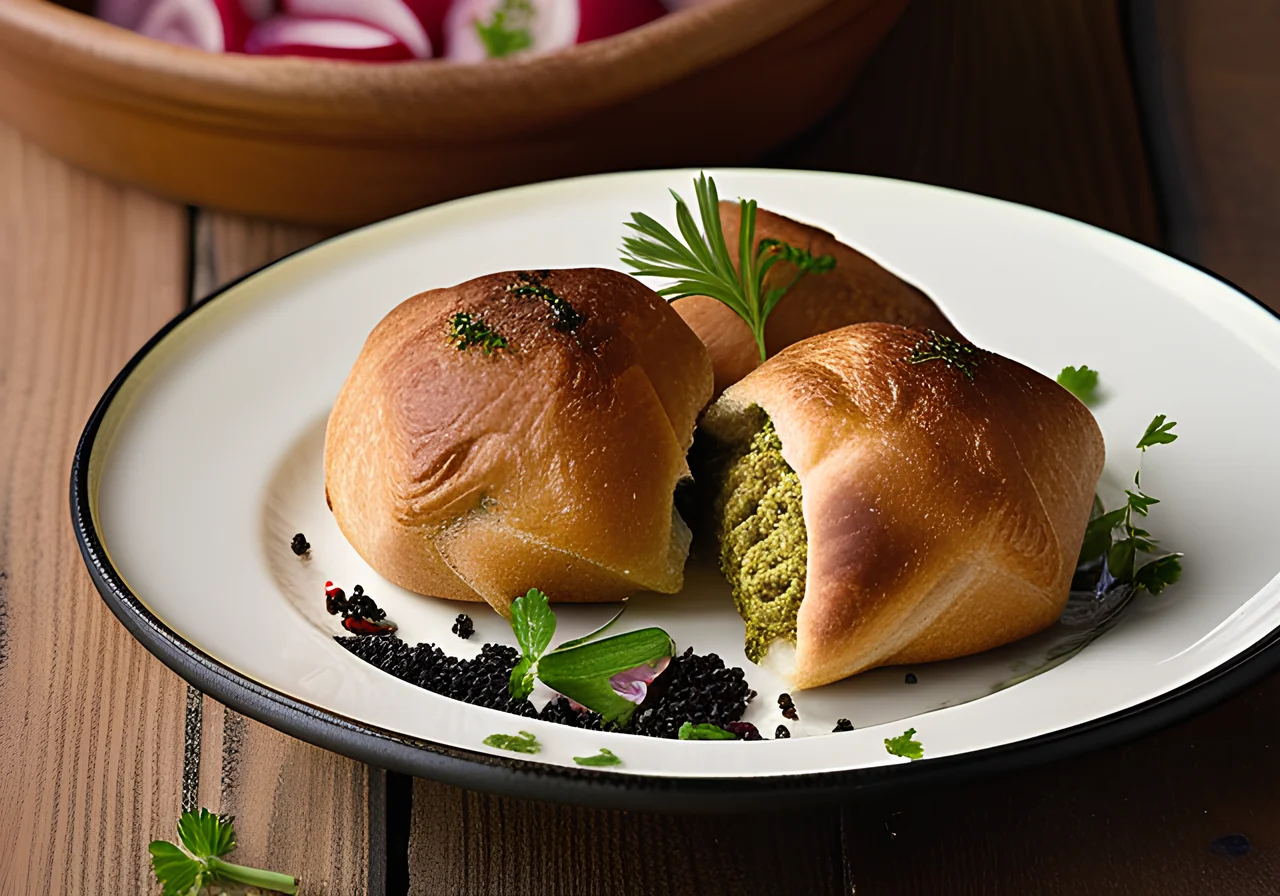 Lamb Piroggen and Cucumber Radish Dip