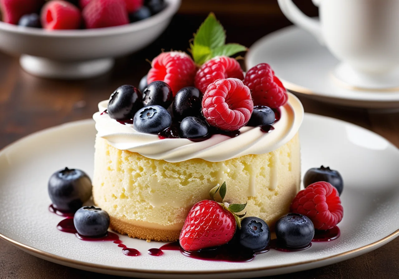 Sponge cake with whipped cream and berries