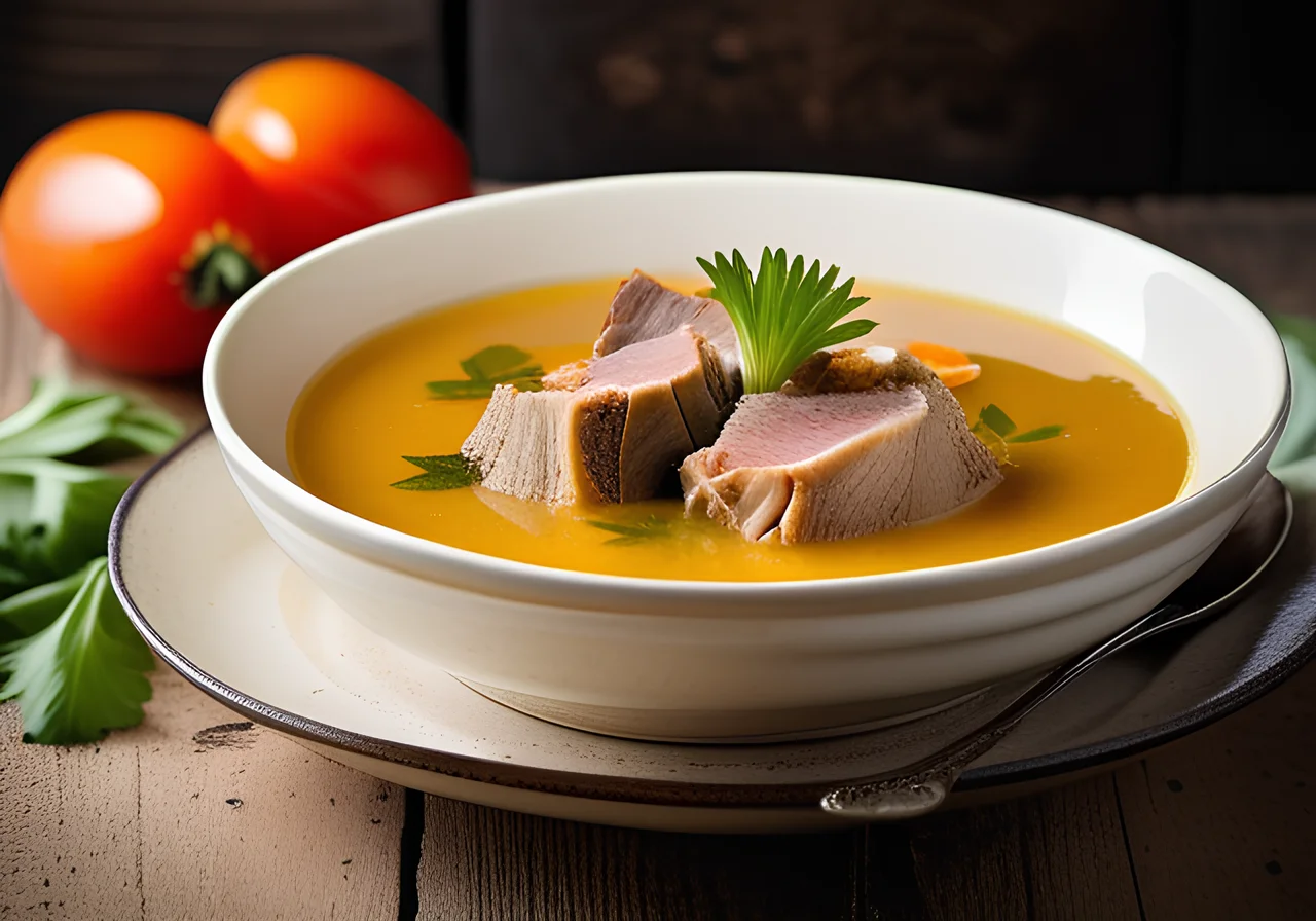 Artichoke Tomato Soup with Lamb and Wild Garlic