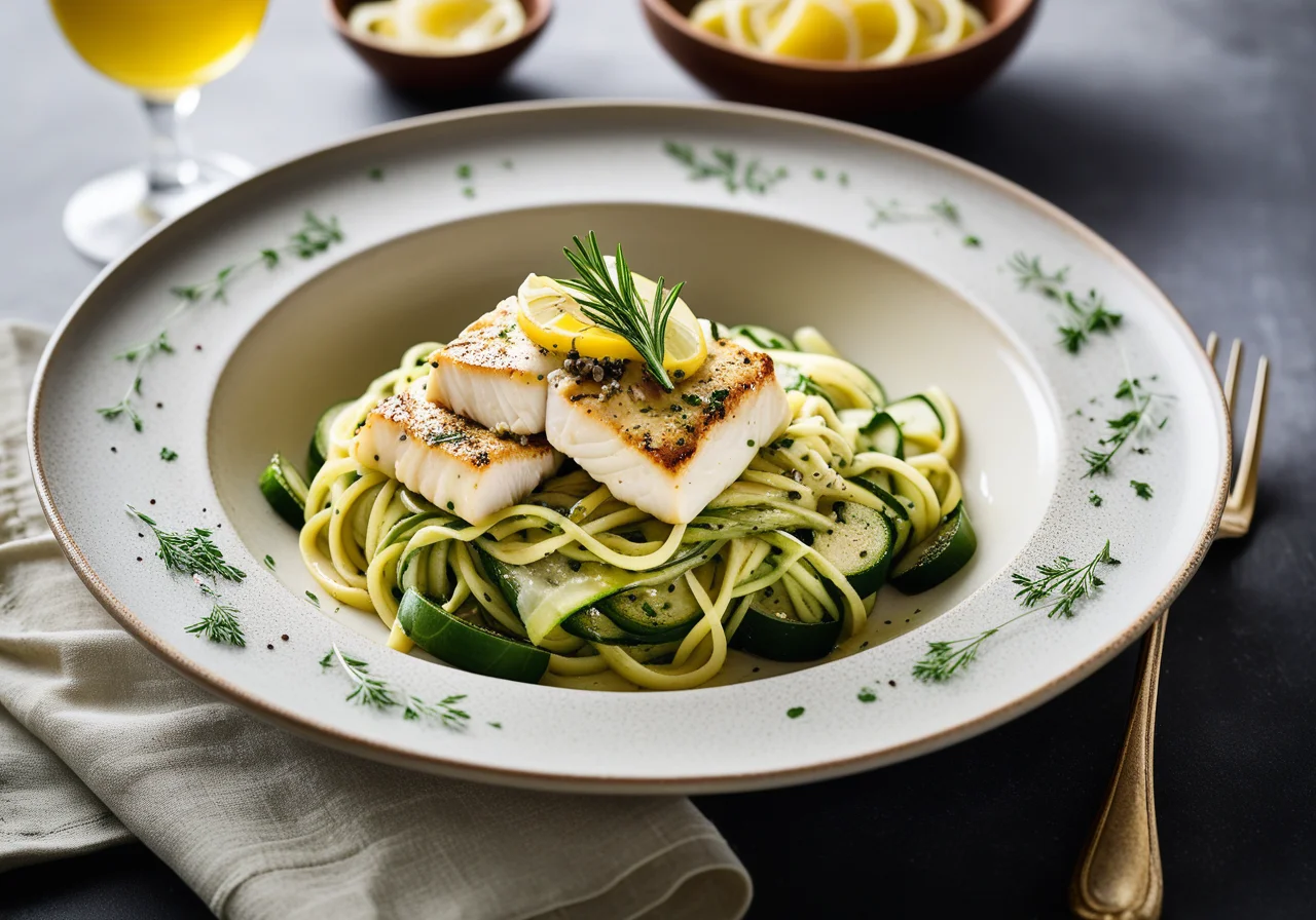 Cod with Zucchini Pasta