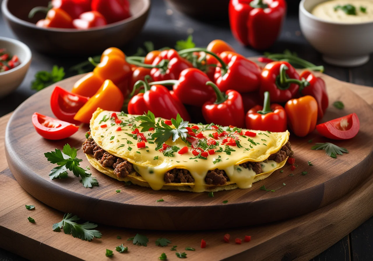 Omelette with Ground Meat and Pepper Filling