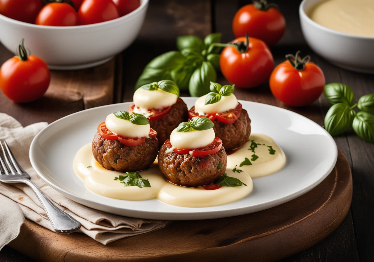 Baked Meatballs with Tomatoes and Cheese