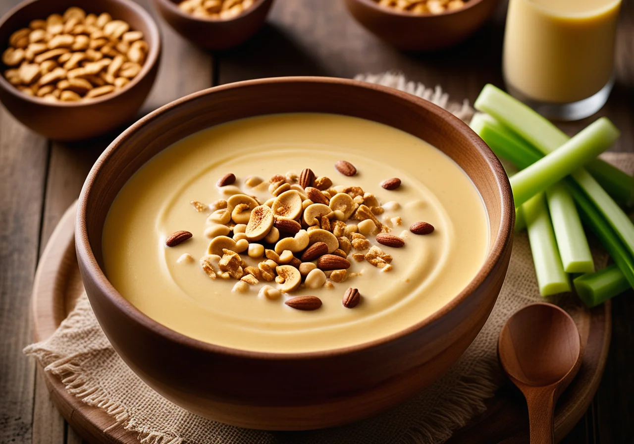 Peanut Cream Soup with Celery Stalks