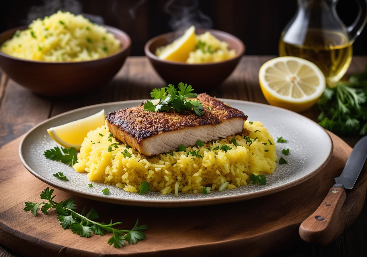 Saffron rice with stockfish and cabbage
