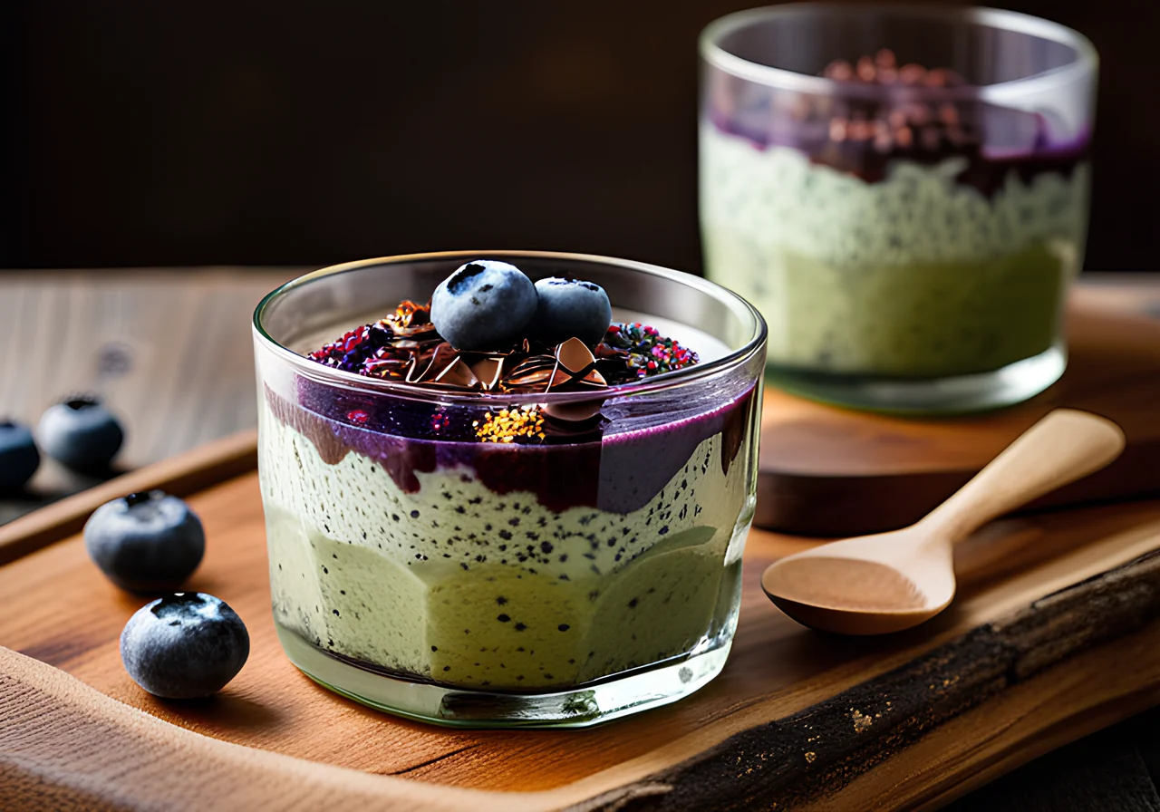 Matcha Chia Pudding with Chocolate Cream