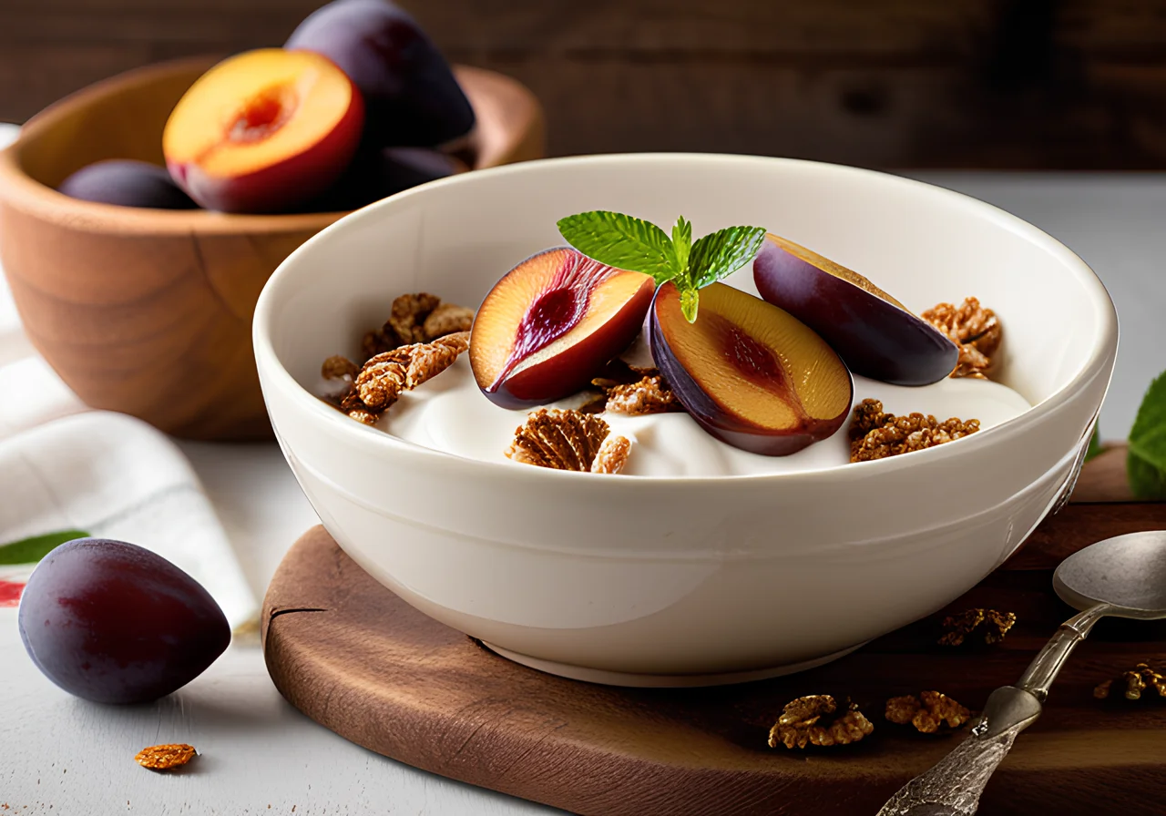 Baked Plums with Yogurt and Granola