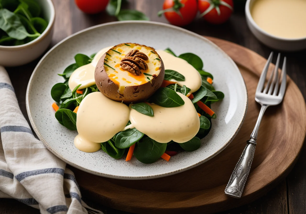 Cheesy Potatoes with Spinach Salad