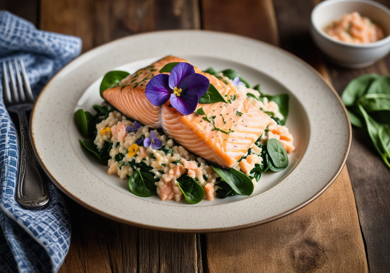 Salmon Risotto with Edible Flowers