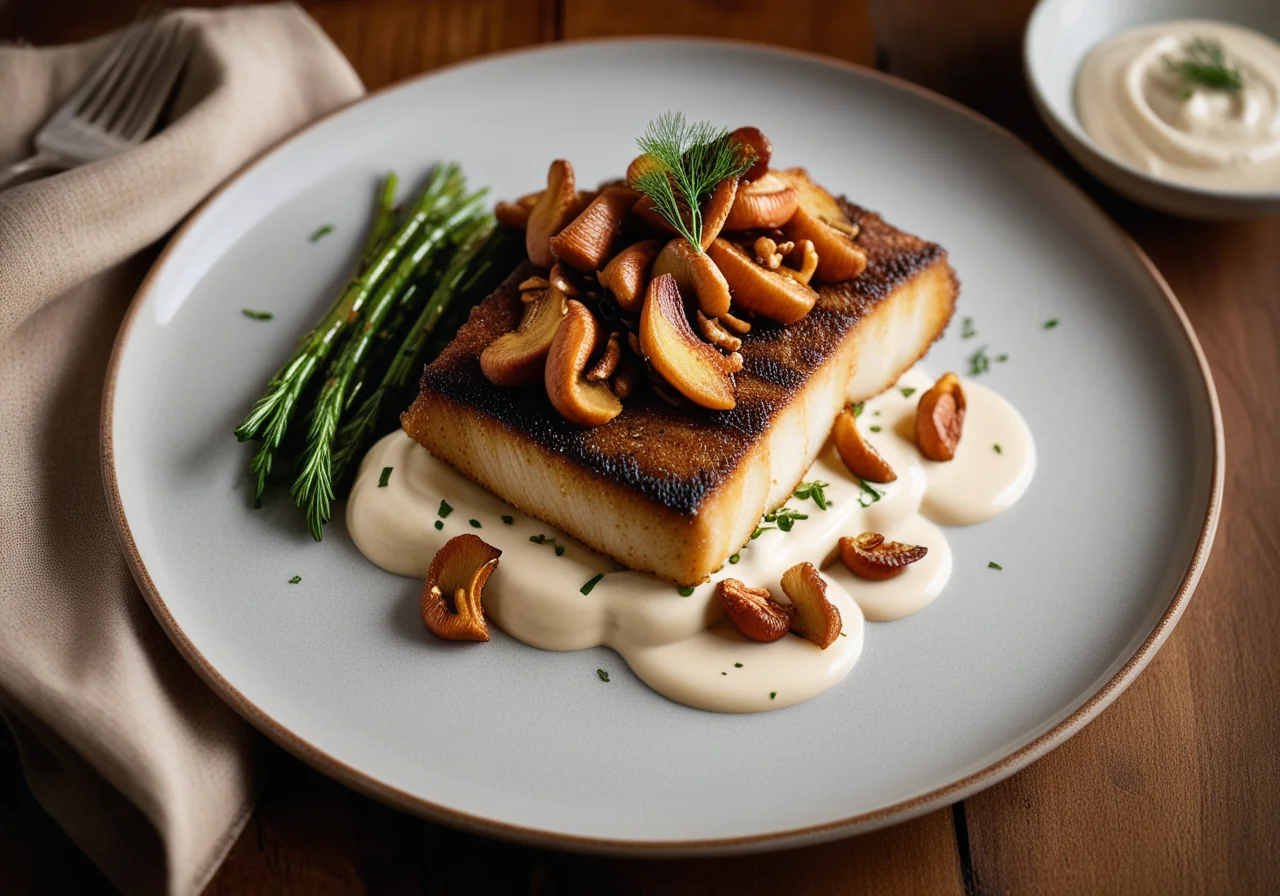 Fried Sea Bass with Chanterelles