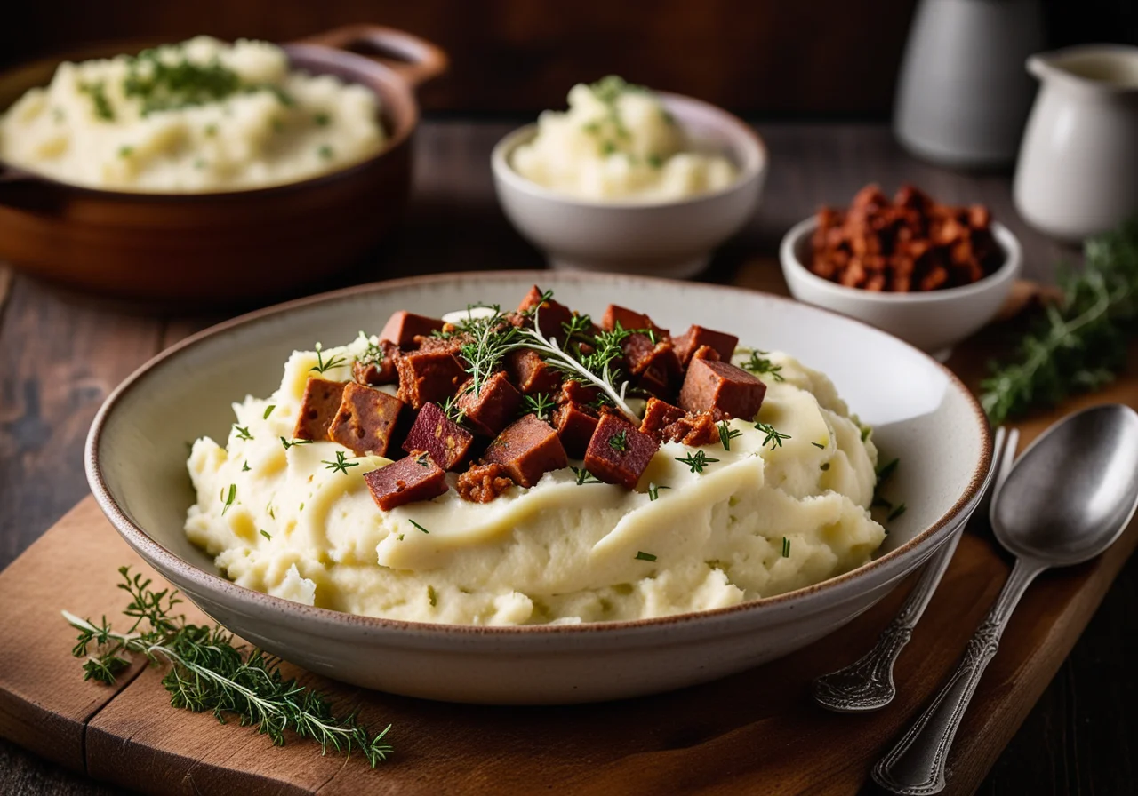 White Cabbage Chorizo Vegetable with Mashed Potatoes