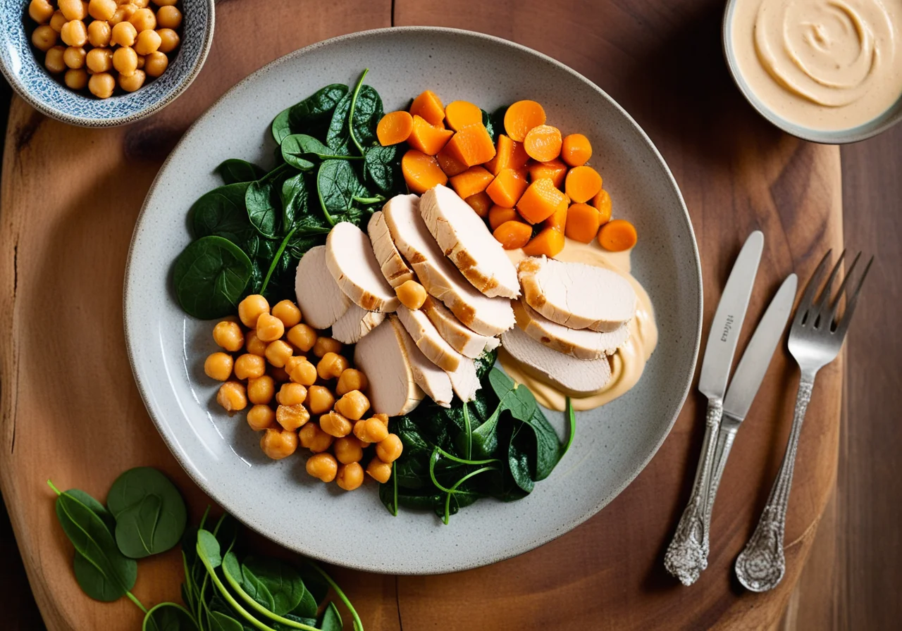 Poached Chicken with Chickpea Curry and Spinach
