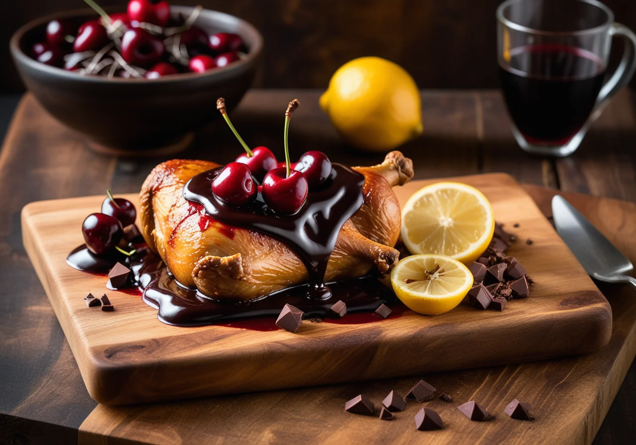 Chicken Thighs with Cherry Chocolate Sauce