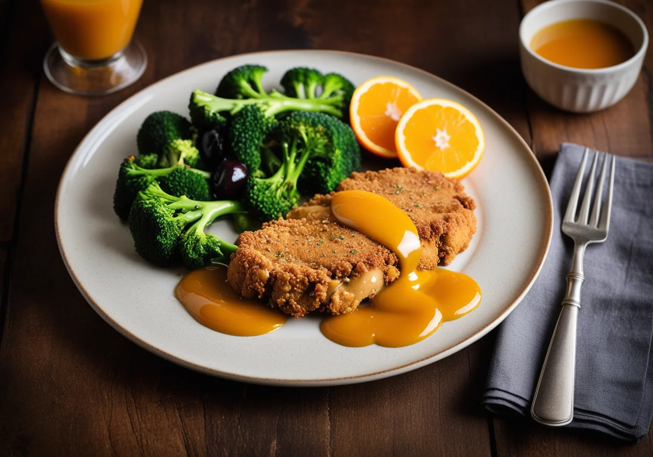 Chicken Schnitzel with Orange Sauce and Olives