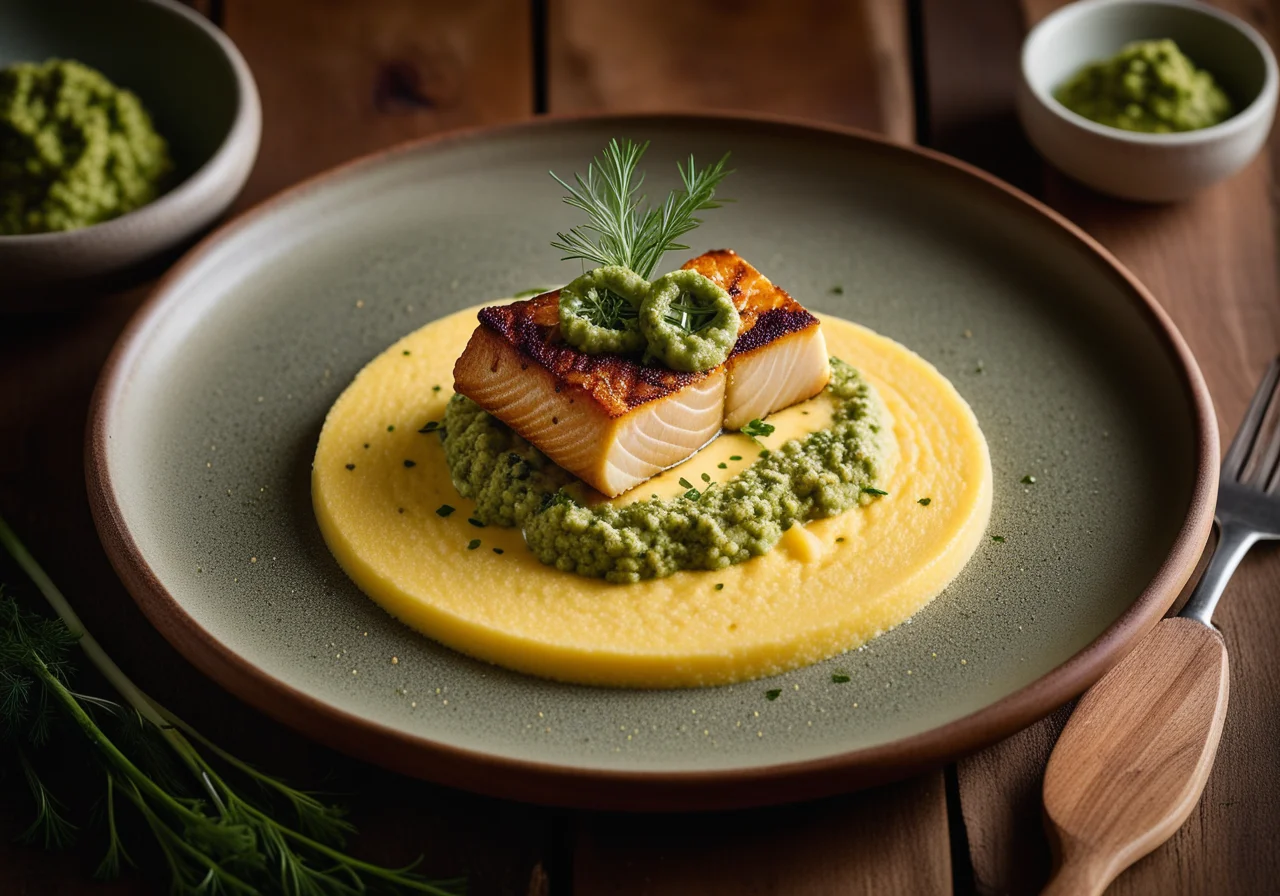 Orange Cod with Spring Onions and Polenta