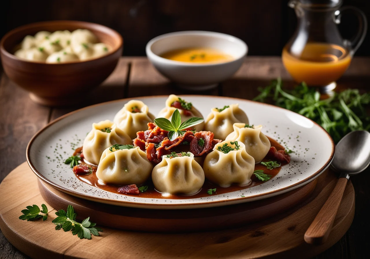 Schwälmer Dumplings with Onion-Bacon Sauce