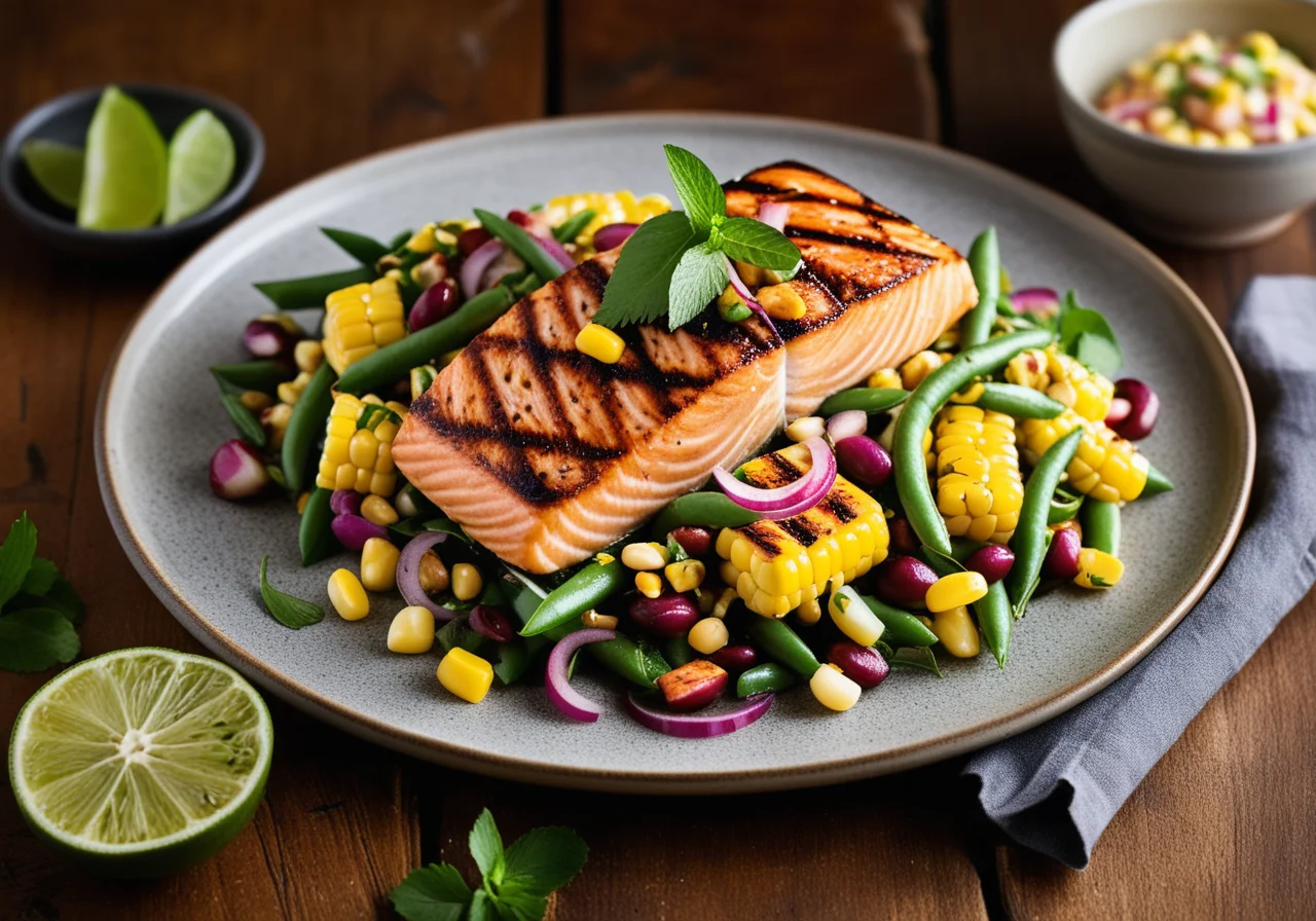 Grilled Salmon with Mexican Salad