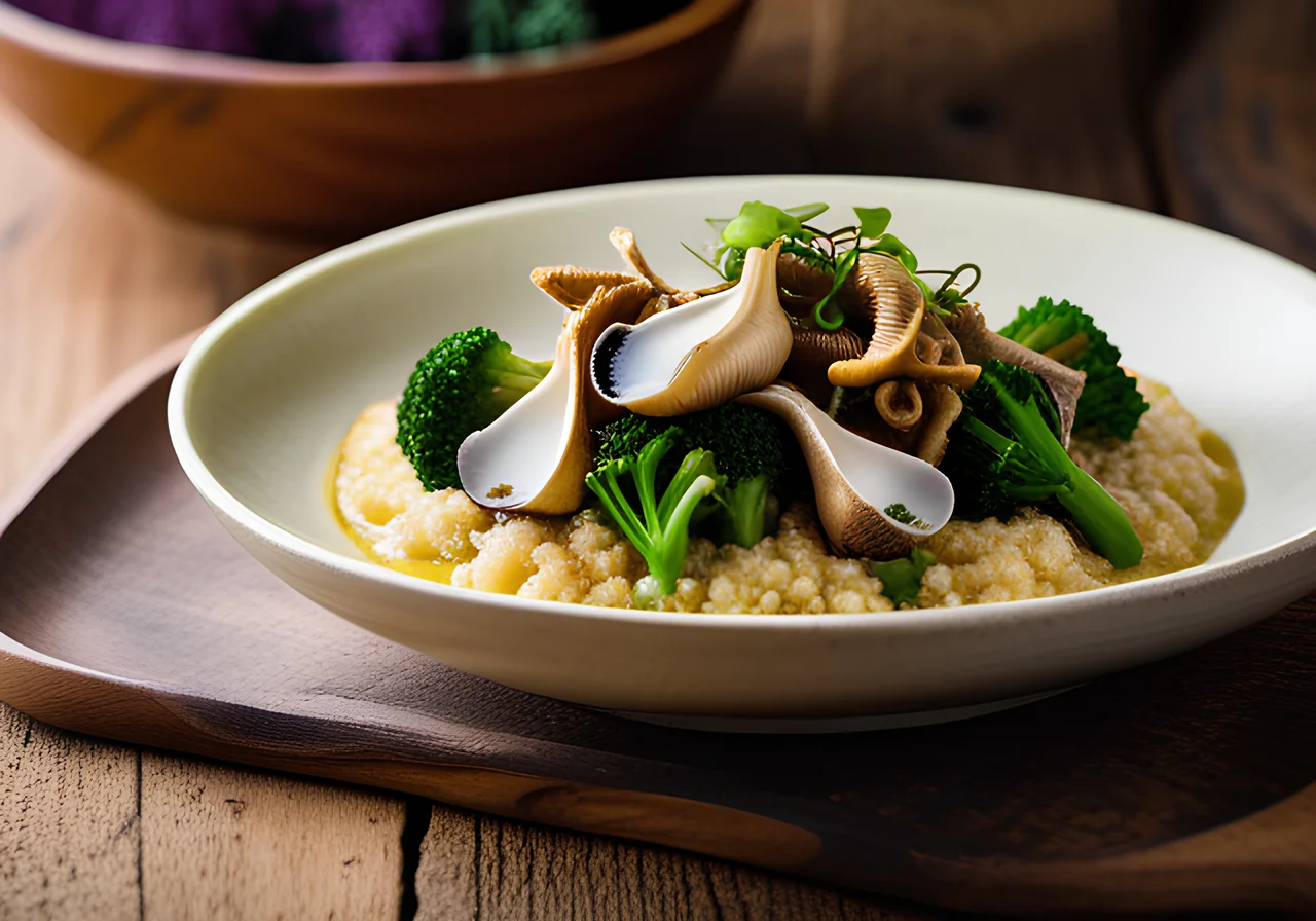 Quinoa with Broccoli, Oyster Mushrooms and Curry Sauce