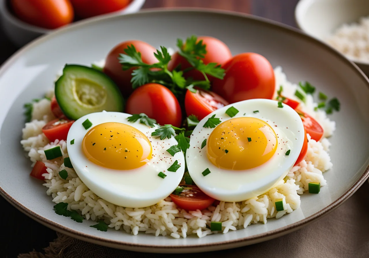 Boiled Eggs with Curry Coconut Sauce over Rice