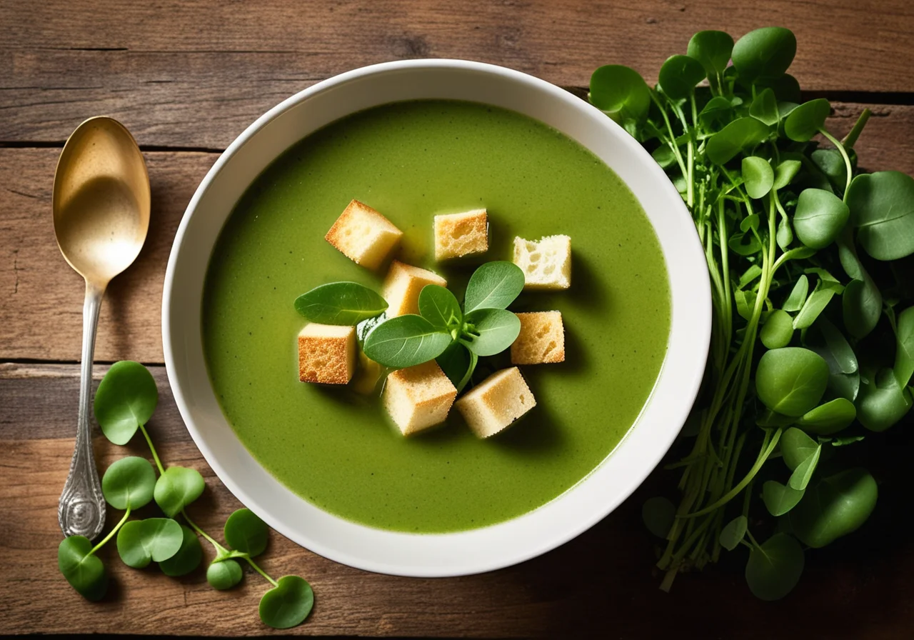 Creamy Watercress Soup with Croutons