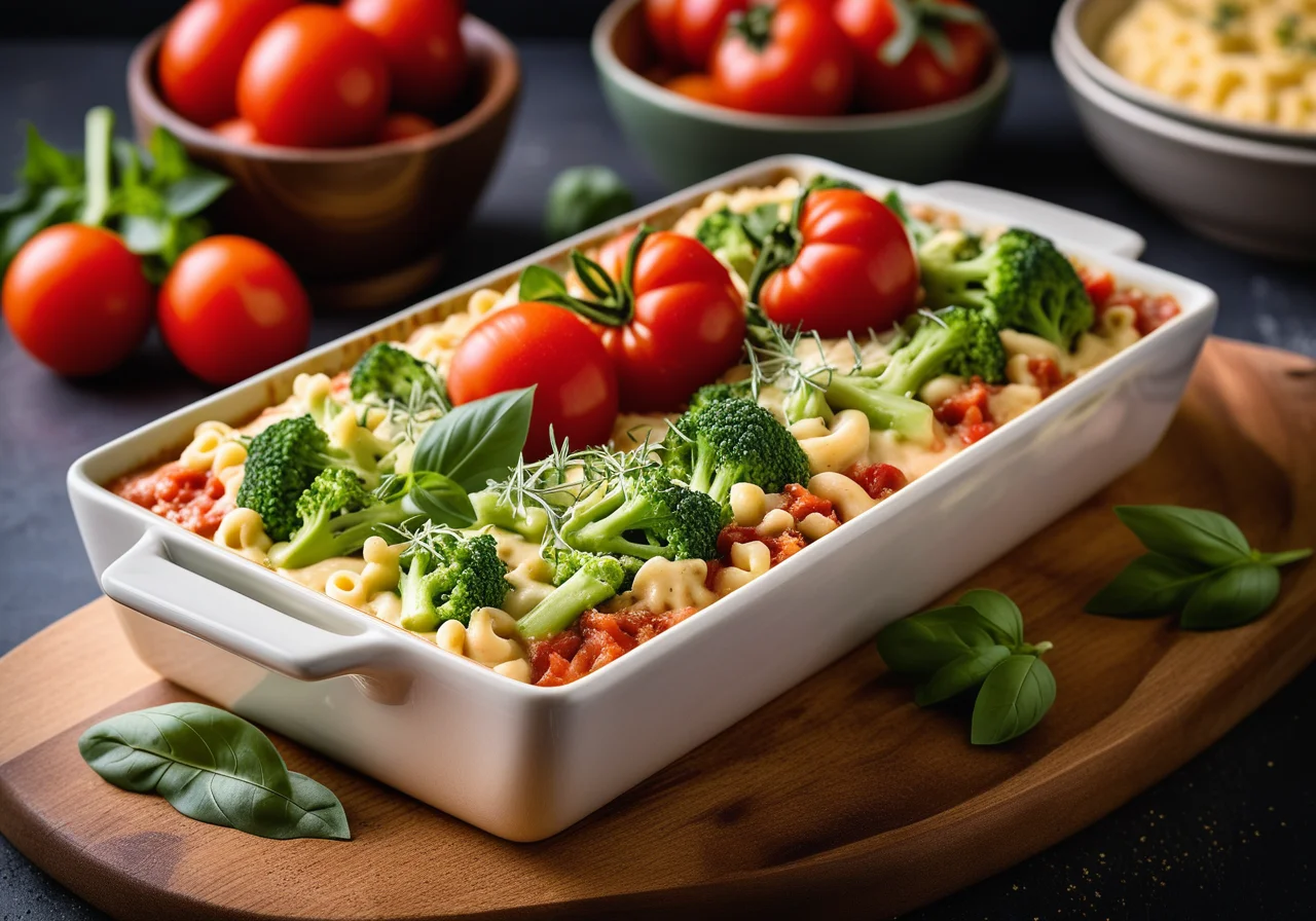 Terrine with Broccoli and Macaroni with Tomato Dip