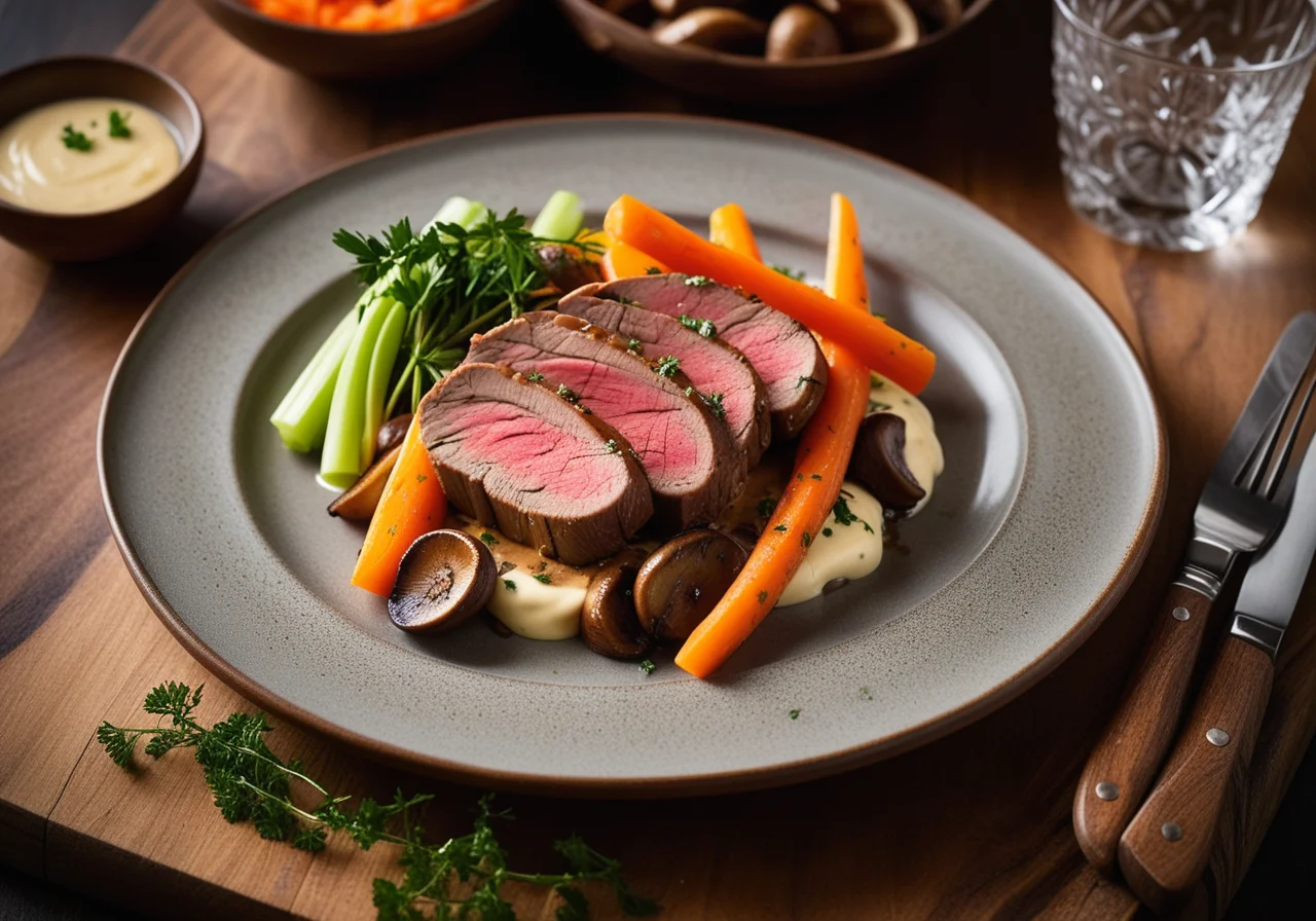 Veal Lachs with Mushroom Vegetables