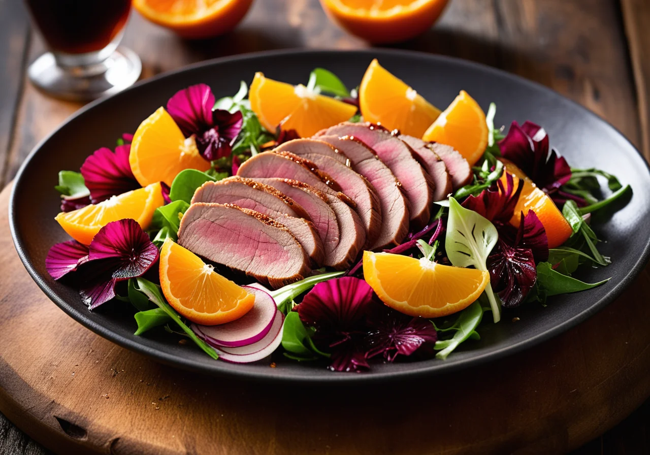Duck breast with orange celery salad