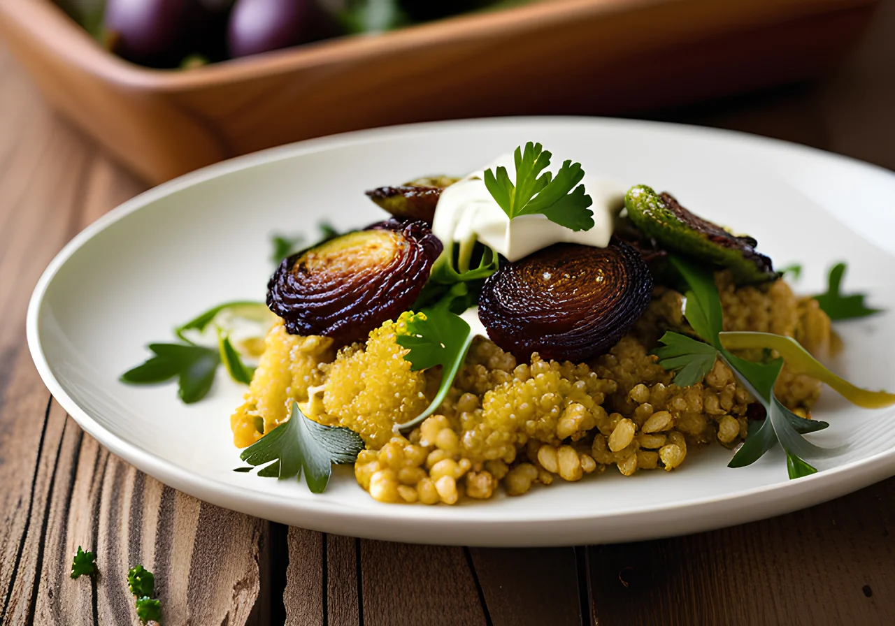 Brussels Sprouts with Quinoa and Feta Cream
