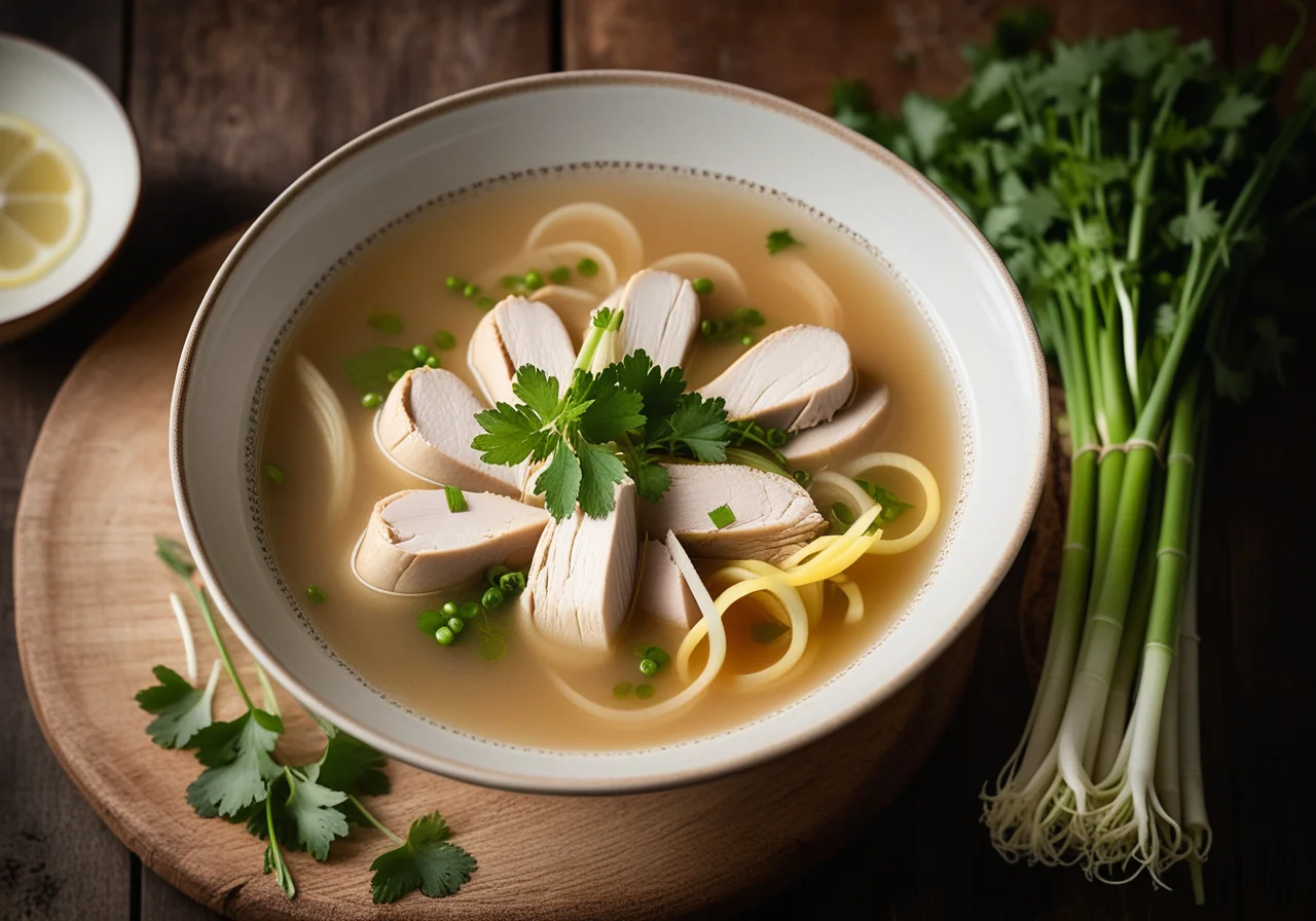 Chicken Soup with Sprouts and Lemon Balm