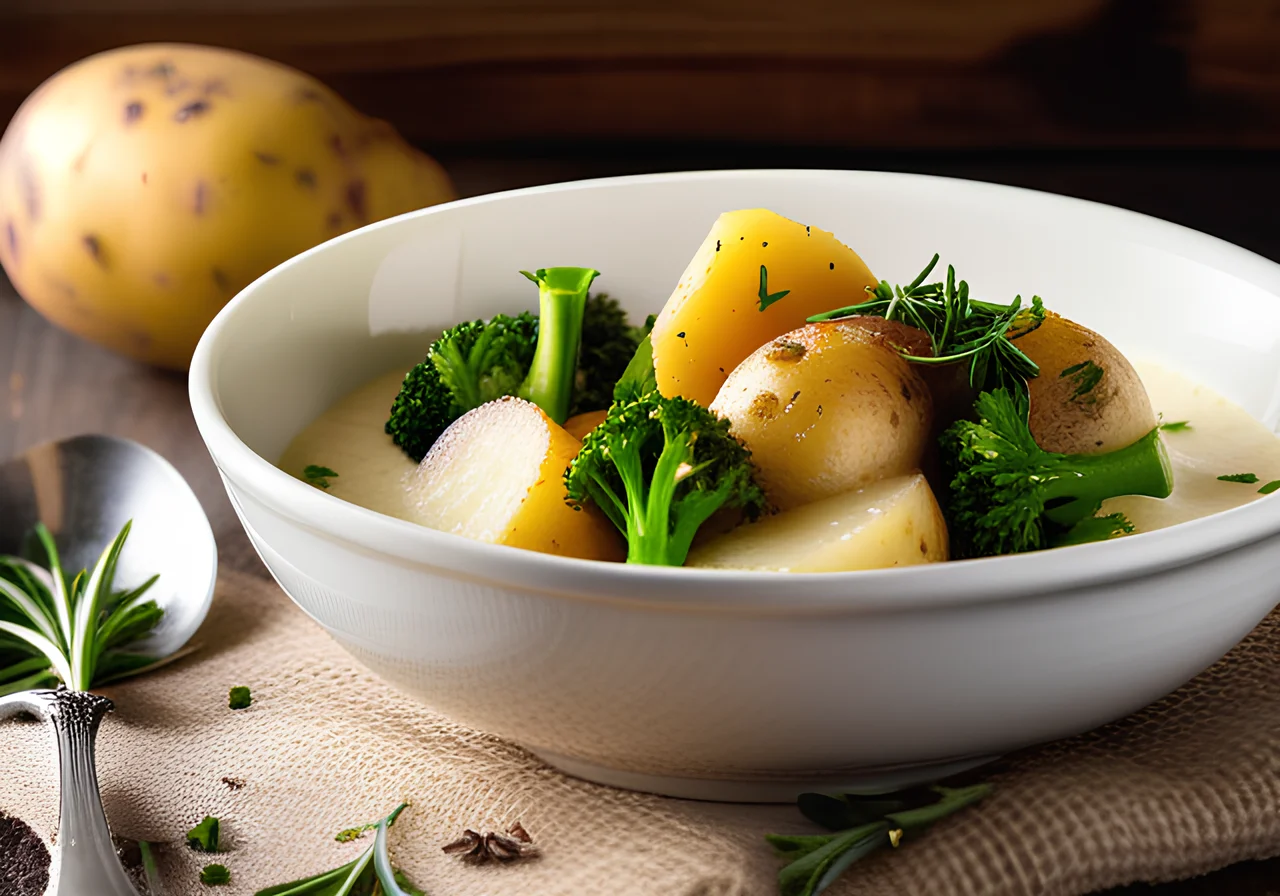 Potato and Kassler Stew with Broccoli