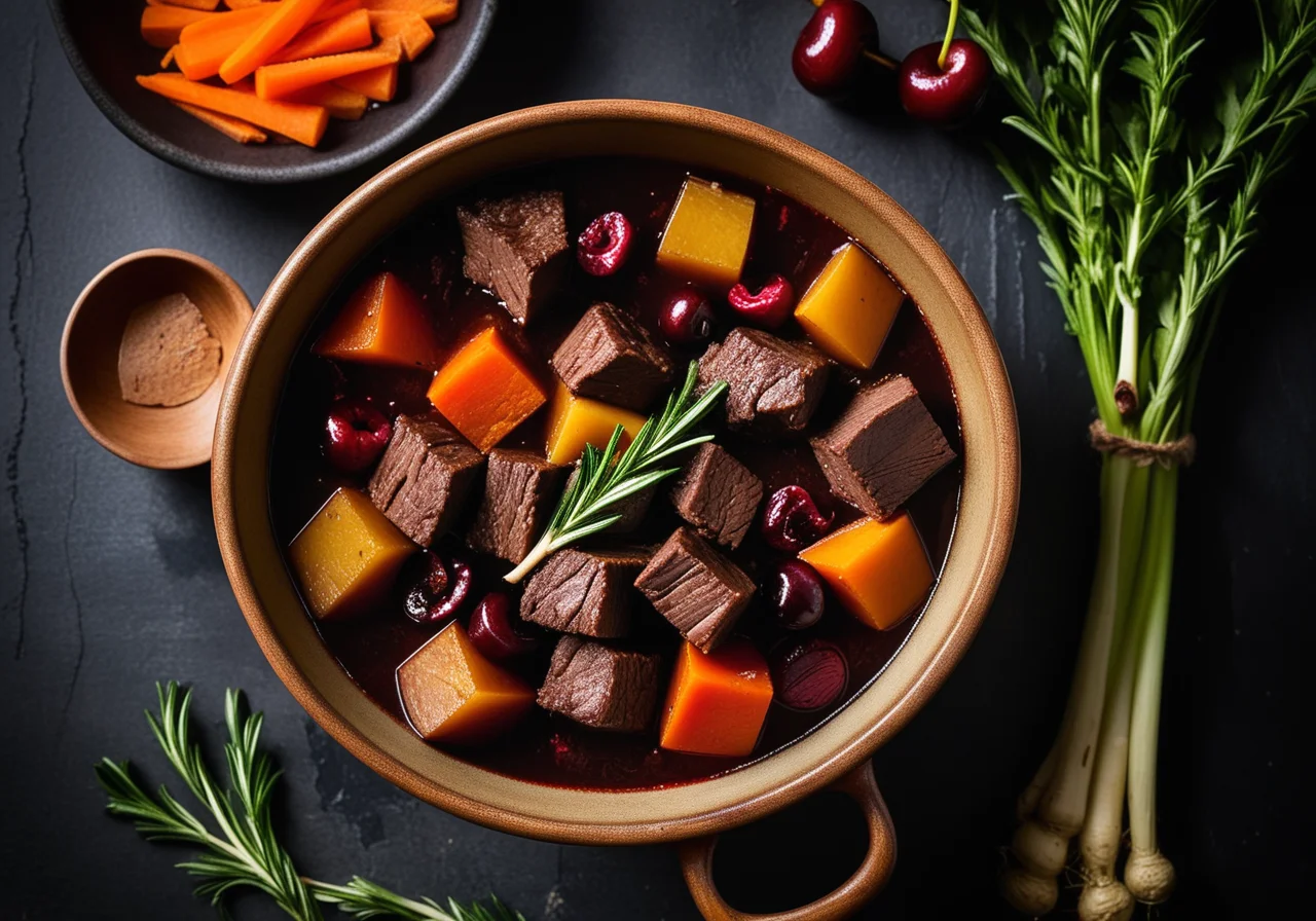 Venison Stew with Vegetables and Cherries