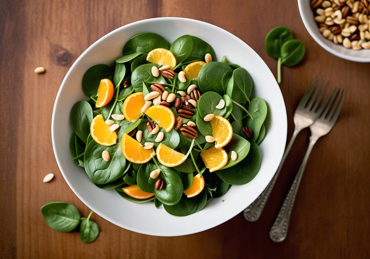 Baby Spinach Salad with Pine Nuts and Oranges