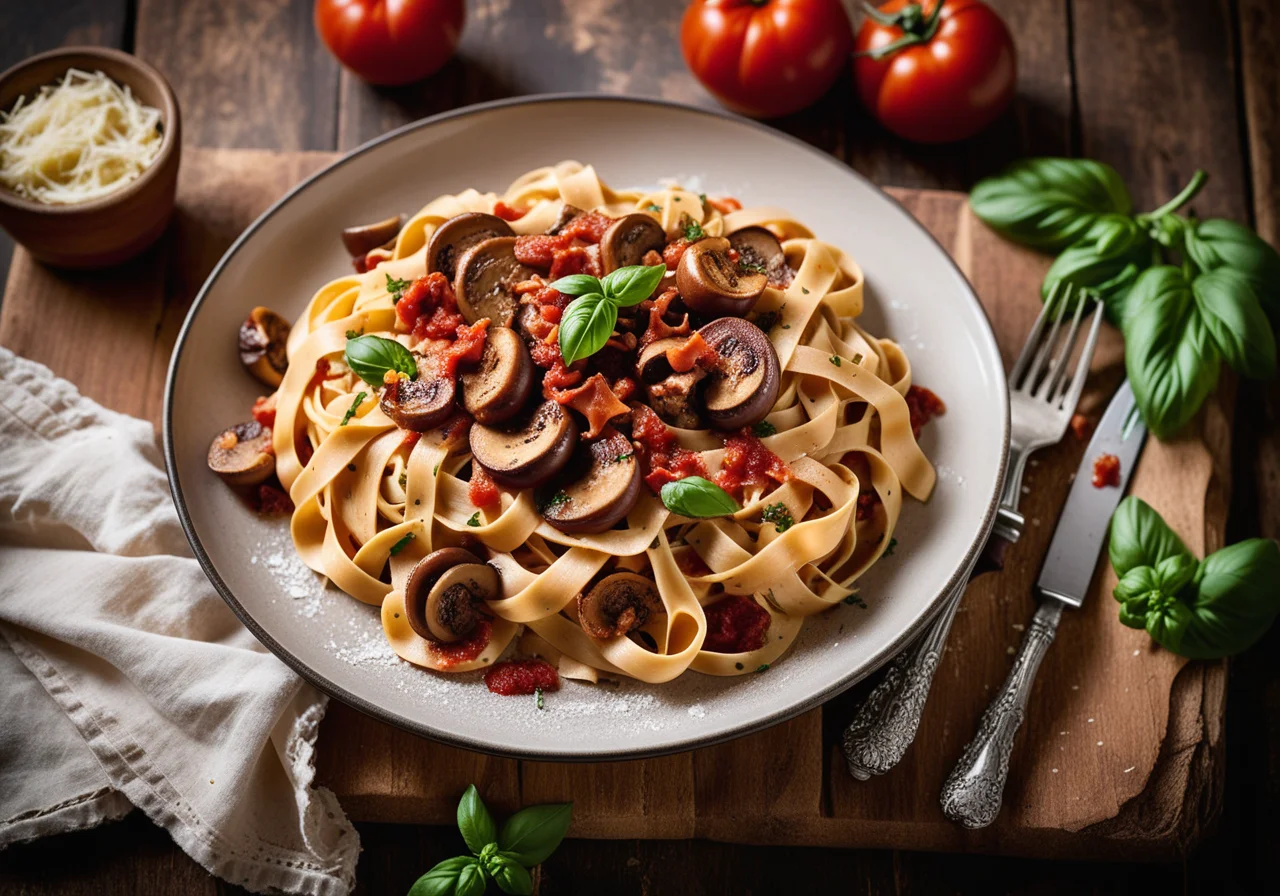 Pasta with Mushrooms and Salami
