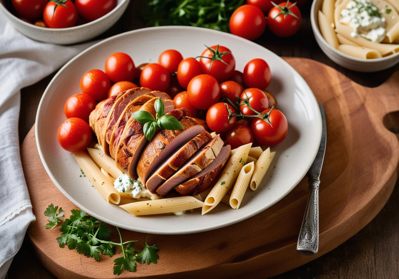 Chicken Breast Wrapped in Ham with Penne