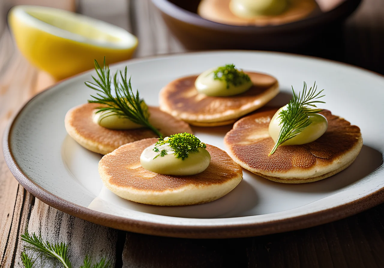 Whole Wheat Blinis with Various Yogurt Dips