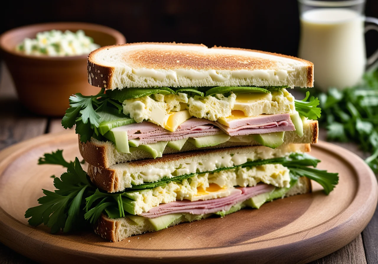 Egg Salad Sandwich with Cottage Cheese and Turkey Ham