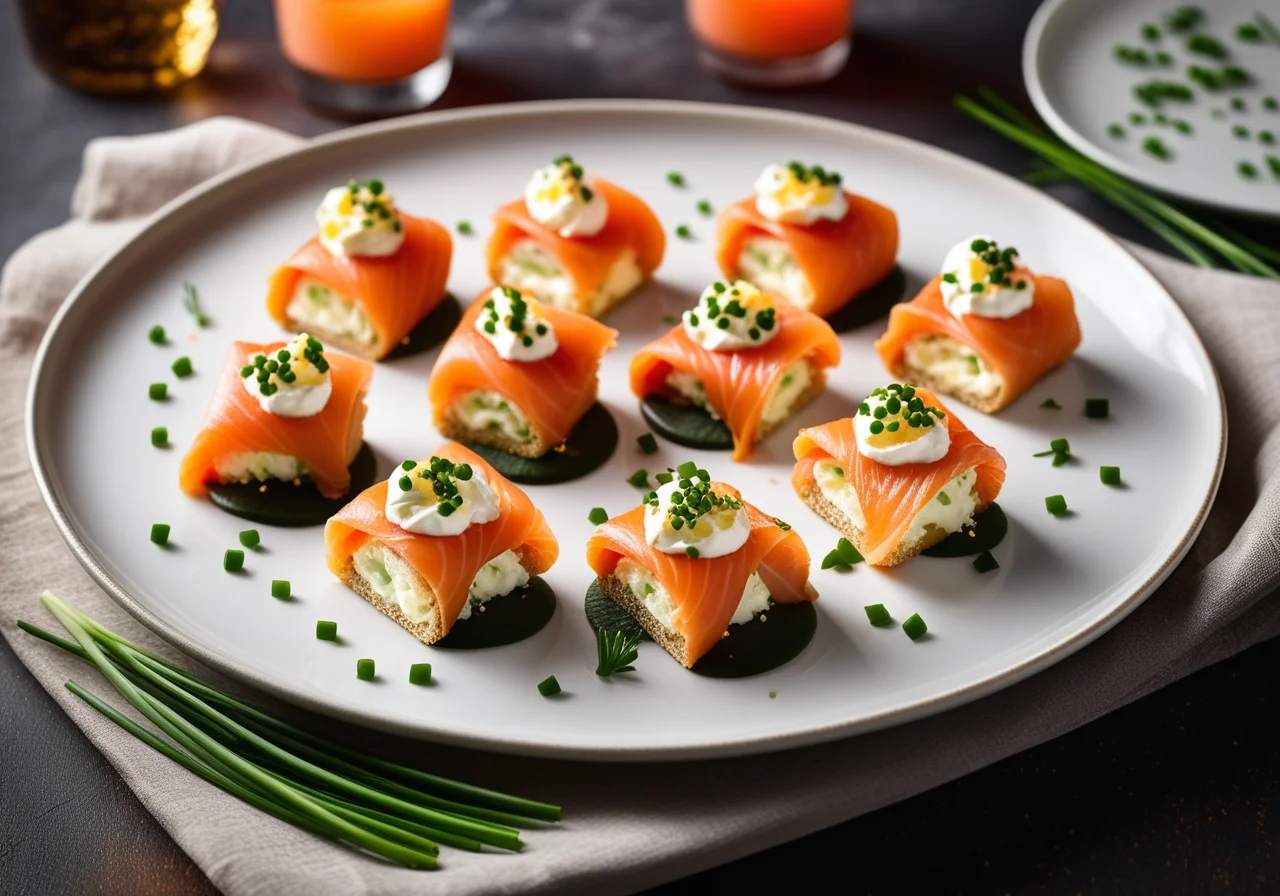 Egg Salmon Rolls with Caviar and Cottage Cheese