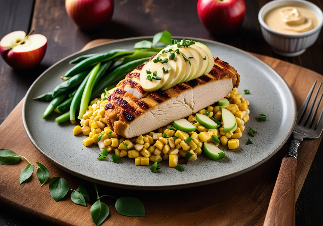 Corn Chicken Fillet with Ginger Butter and Apple Slices