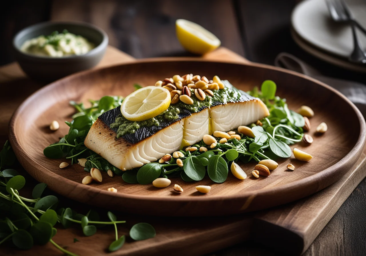 Sea bass fillet with watercress