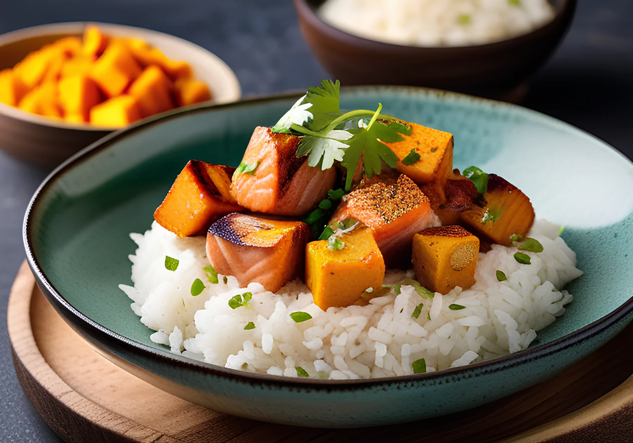 Coconut Curry with Salmon and Sweet Potatoes