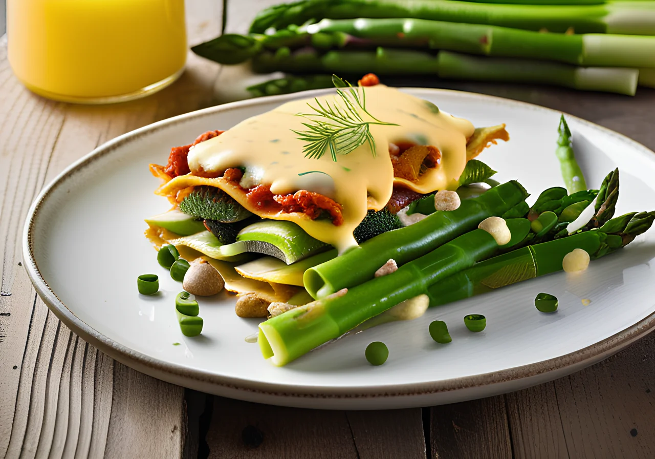 Lasagna Sheets with Spring Vegetables and Hollandaise Sauce