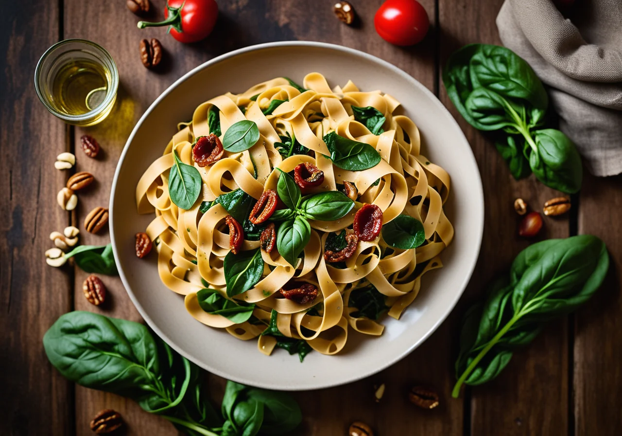 Tagliatelle with Spinach and Macadamia Nuts