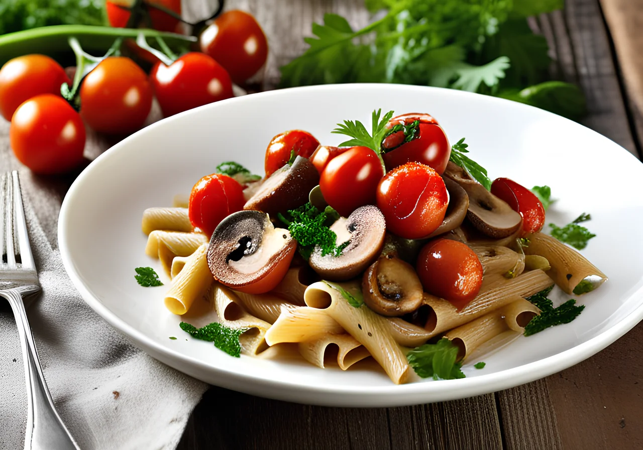 Whole Wheat Pasta with Mushroom Tomato Sauce